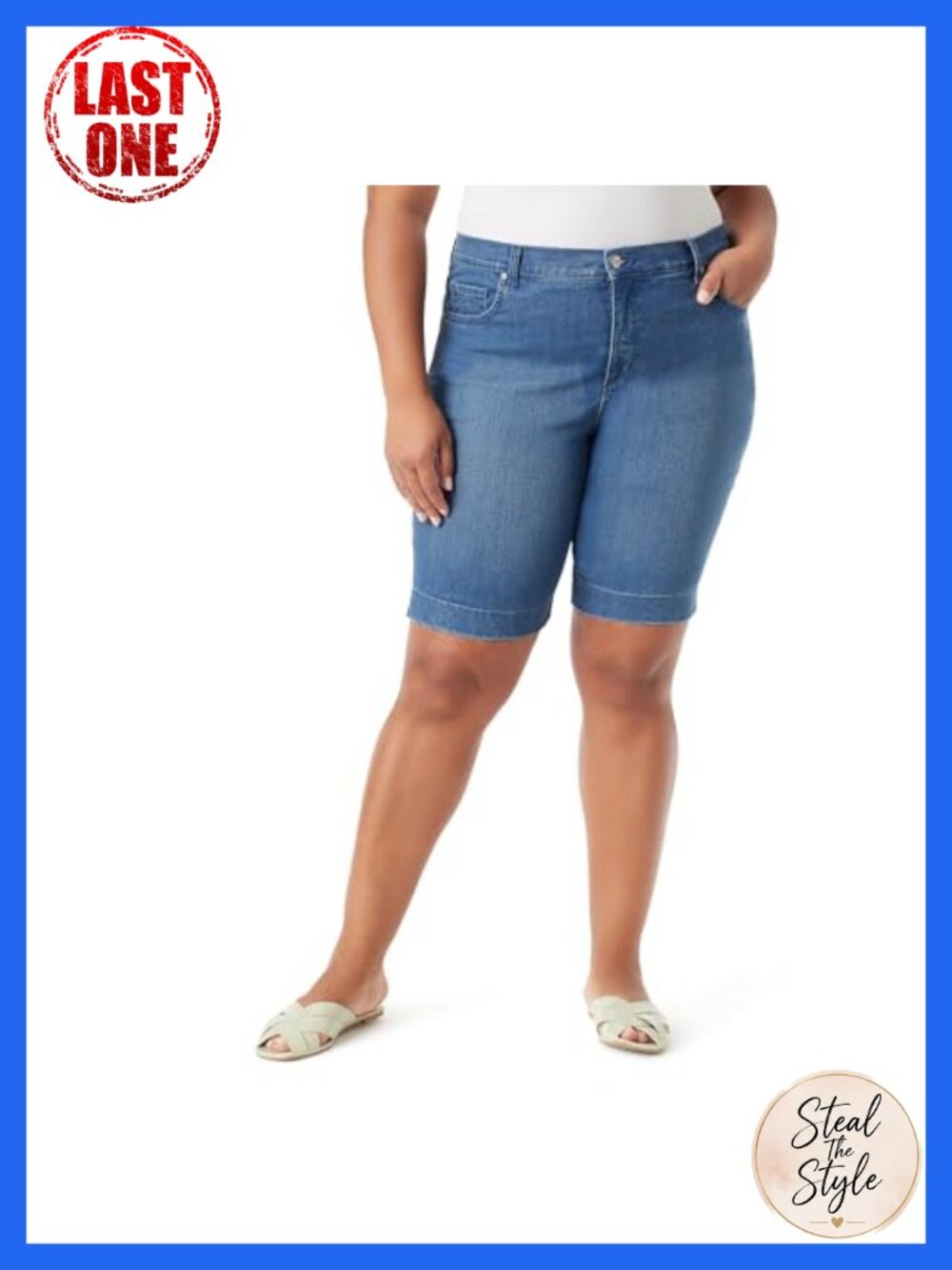 High Rise Bermuda Shorts Plus Size Cotton Blend Knee Length